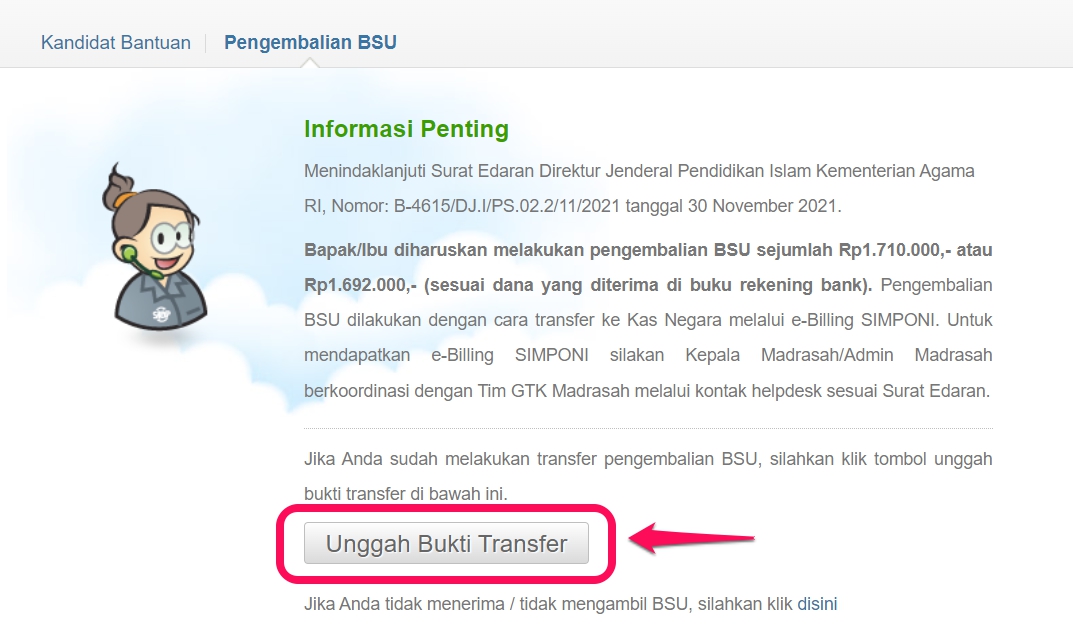 Cara Upload Bukti Transfer Pengembalian BSU Di Simpatika