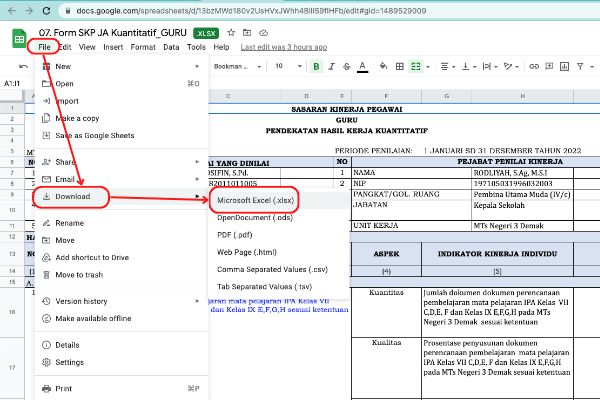 cara download form SKP excel