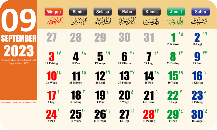 kalender jawa bulan September 2023