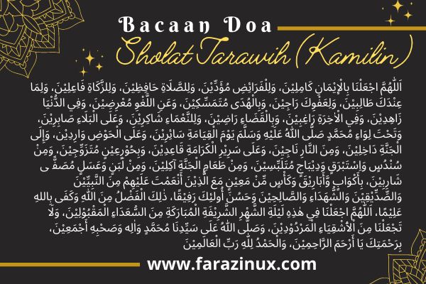 Doa Shalat Tarawih (Kamilin) : Arab, Latin dan Artinya