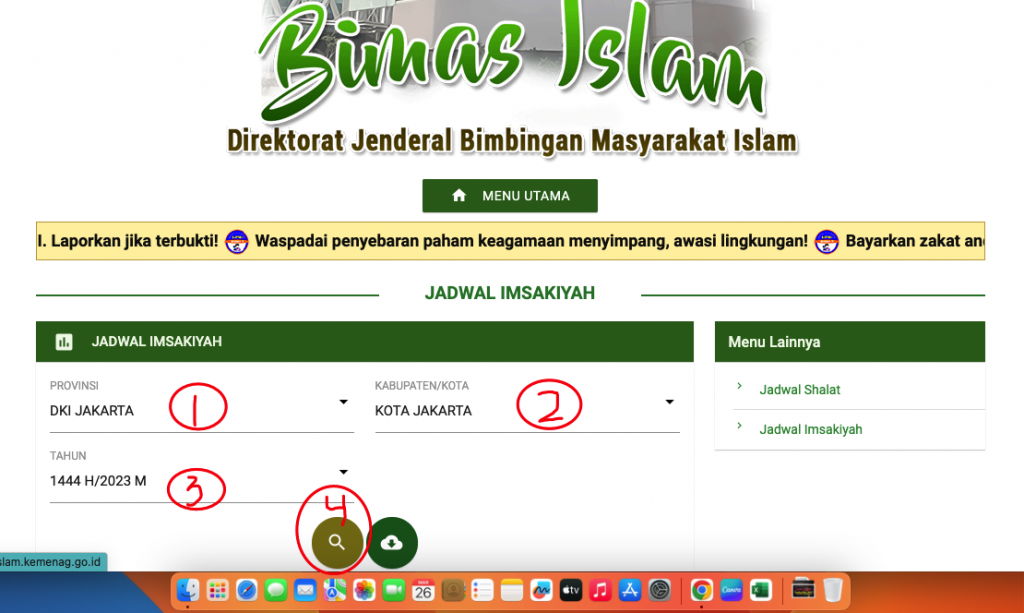 cara memilih lokasi data imsak bulan ramadhan