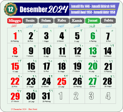 12. Desember 2024 - Kalender 2024 lengkap