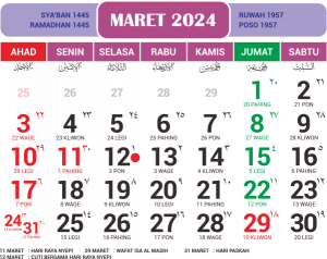 kalender maret 2024 | free template download