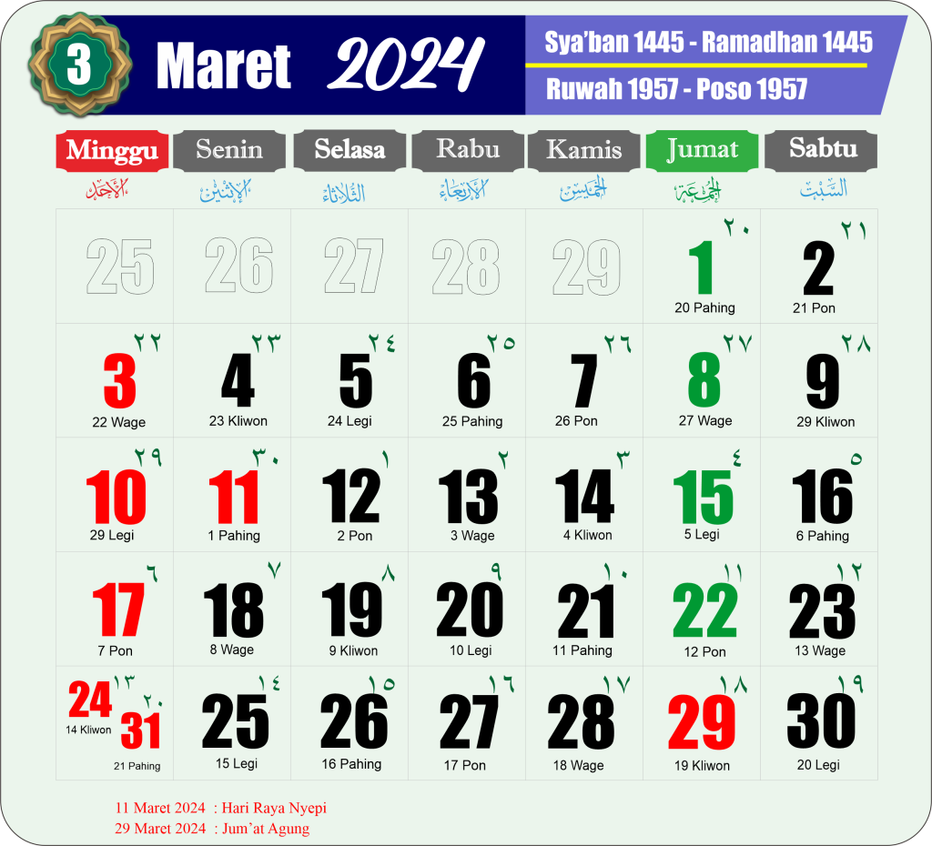 Maret 2024 Kalender update