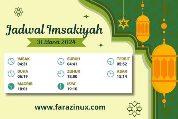 Jadwal Imsakiyah 31 Maret 2024