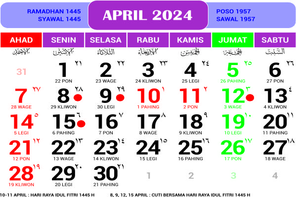 Kalender April 2024 Libur Panjang 10 Hari