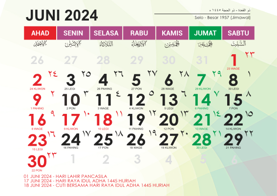 Kalender Juni 2024 | Libur dan Cuti Bersama