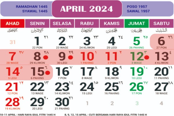 Kapan Libur Lebaran 2024? Cek Kalender April 2024 di Sini