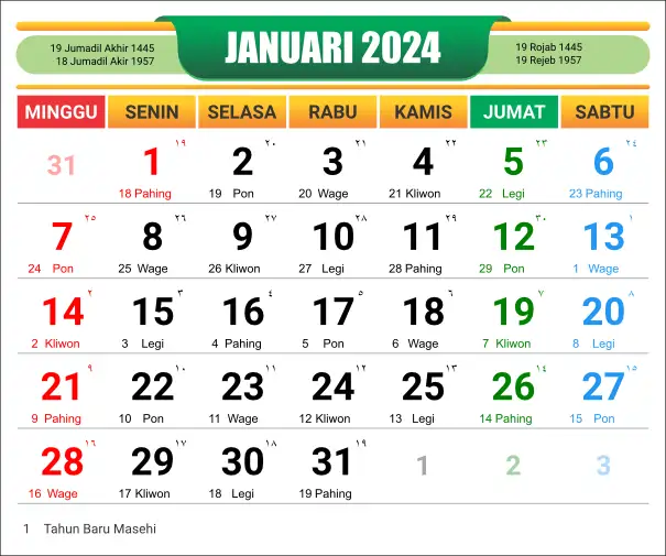Kalender Januari 2024