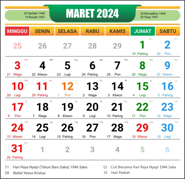 Kalender Maret 2024