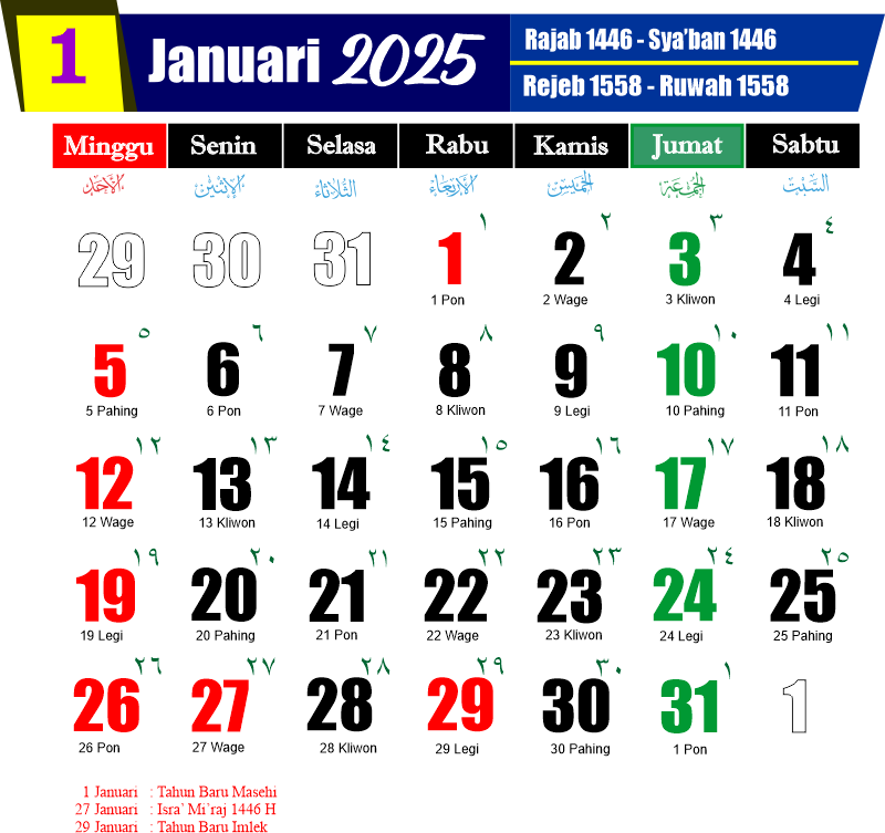 Kalender 2025 Lengkap | CDR, PNG, PDF, JPG