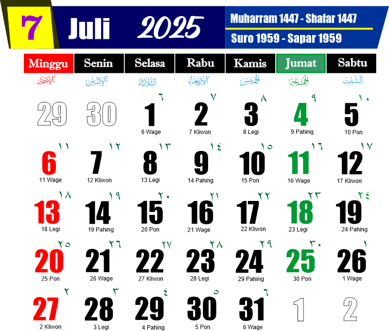 Kalender Juli 2025