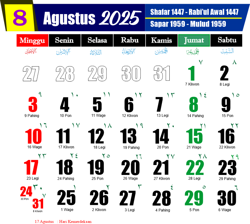 Kalender Agustus 2025