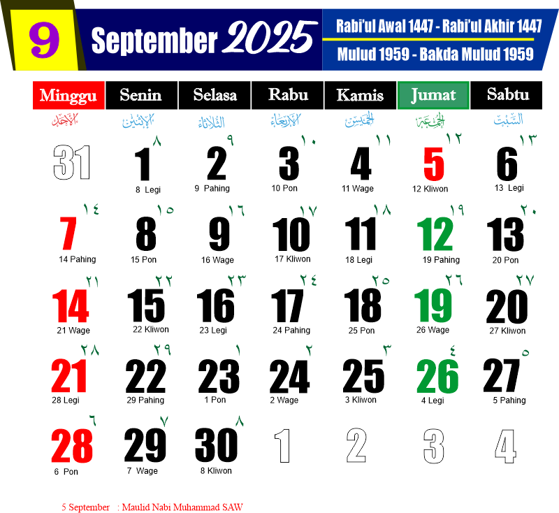 Kalender September 2025