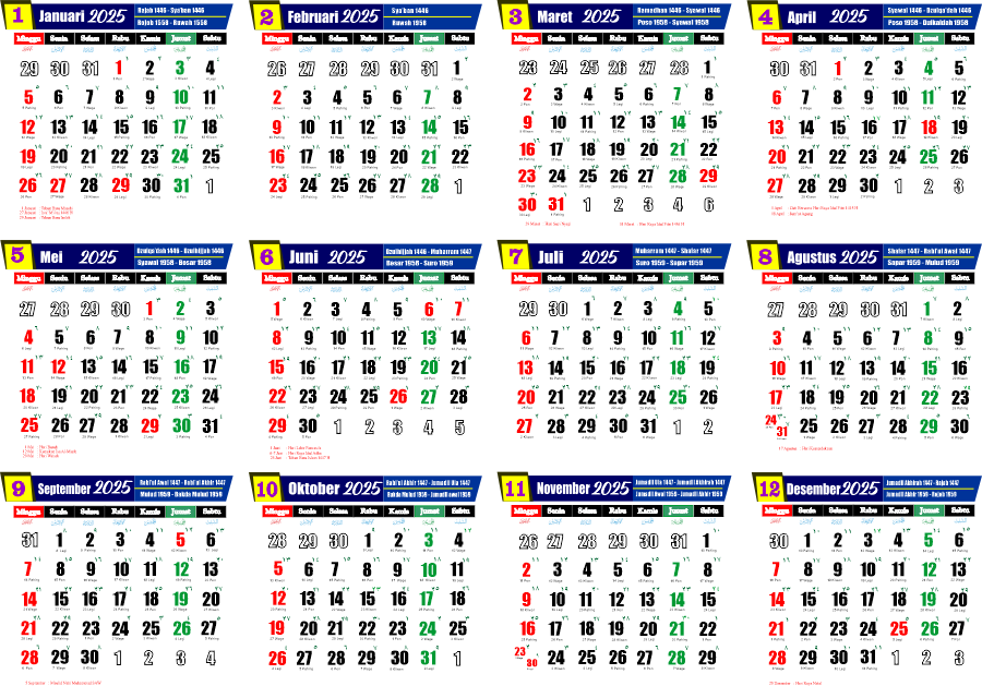 Kalender 2025 Lengkap | CDR, PNG, PDF, JPG