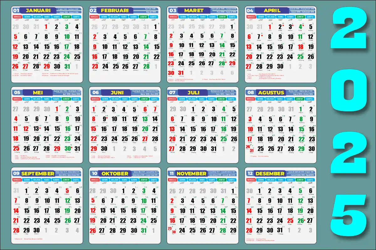 Kalender 2025 Lengkap dengan Hijriyah, Jawa, dan Pasaran | Download CDR dan PNG