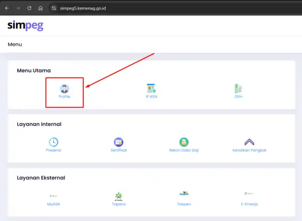 Menu profil pada Simpeg5